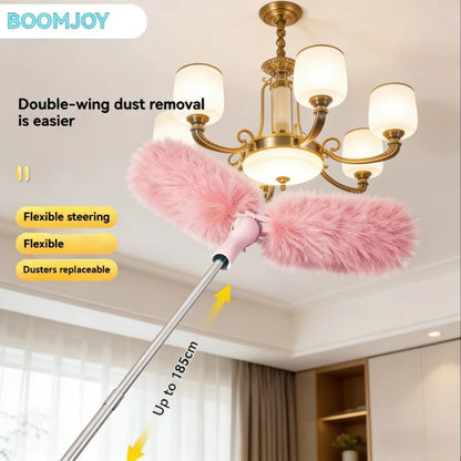 Cleanhome Doppelseitiger Einweg-Staubwedel Haushaltsreinigung Einziehbare Stange Verlängerungsstange Biegsam Austauschbarer Kopf