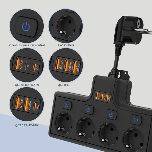 Wholesale Outlet Extender Power Strip with USB Outlet Extender Surge Protector Electric EU Power Strip Extension Cable Socket