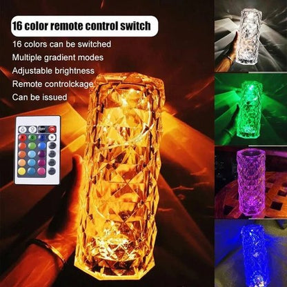 Kann zwischen 16 Farben wechseln Künstlicher Kristall Tischlampe RGB Farbwechselndes Rosen-Diamant-Design mit Fernbedienung USB-Aufladung Touch-Sensor Ambientebeleuchtung