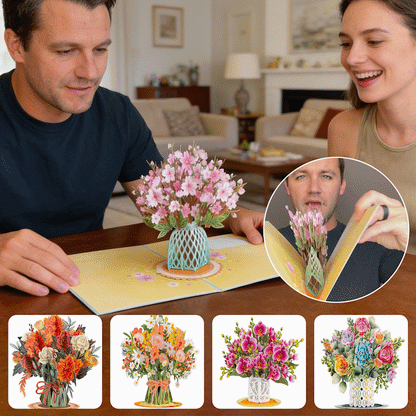 💐2-in-1-Geschenk und Dekoration für jeden Anlass🌸3D-Blumenstrauß-Pop-up-Karte