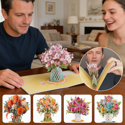 💐2-in-1-Geschenk und Dekoration für jeden Anlass🌸3D-Blumenstrauß-Pop-up-Karte