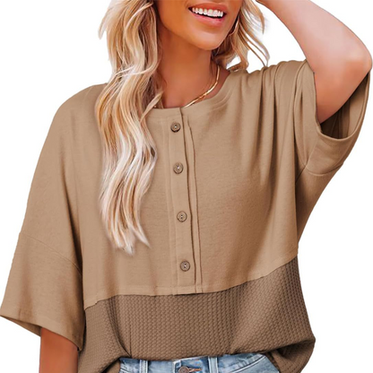 Lässiges Button-Down-Oberteil aus Waffelstrick