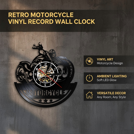Retro-Motorrad-Vinyl-Schallplatten-Wanduhr