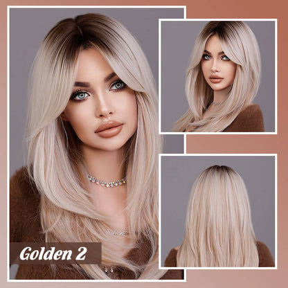 16-Zoll-Ombre-Blond-Spitzenfrontperücken für Frauen, wunderschöne flauschige Perücken mit stumpfem Pony, synthetische Perücken für Partys und den täglichen Gebrauch