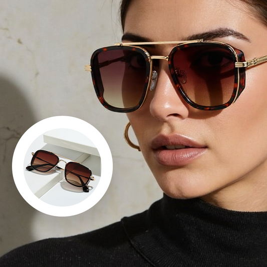 Flugsonnenbrille für Damen, Designer-Marke, Pilotenbrille, UV400, schlichtes Design, modisch, passende Tönung, Goldverzierung, schwarzer Rahmen, unisex