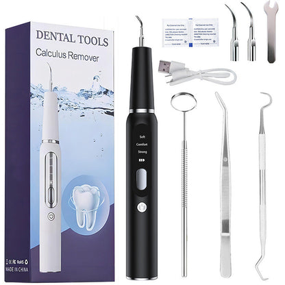 Zahnbelagentferner, Zahnreinigungs-Set Zahnsteinentferner mit LED-Licht und 5 Modi, wiederaufladbarer Zahnreiniger mit Ersatzköpfen und manuellen Zusatzreinigungswerkzeugen, Munddusche für den Heimgebrauch, Zahnreinigung